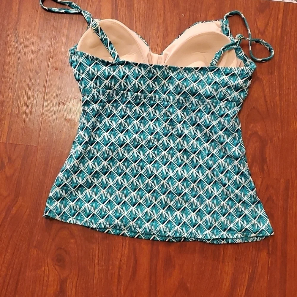Merona Tankini Top  Womens Medium Swimsuit Blue Green Palm Tree Style Pattern - Picture 7 of 9